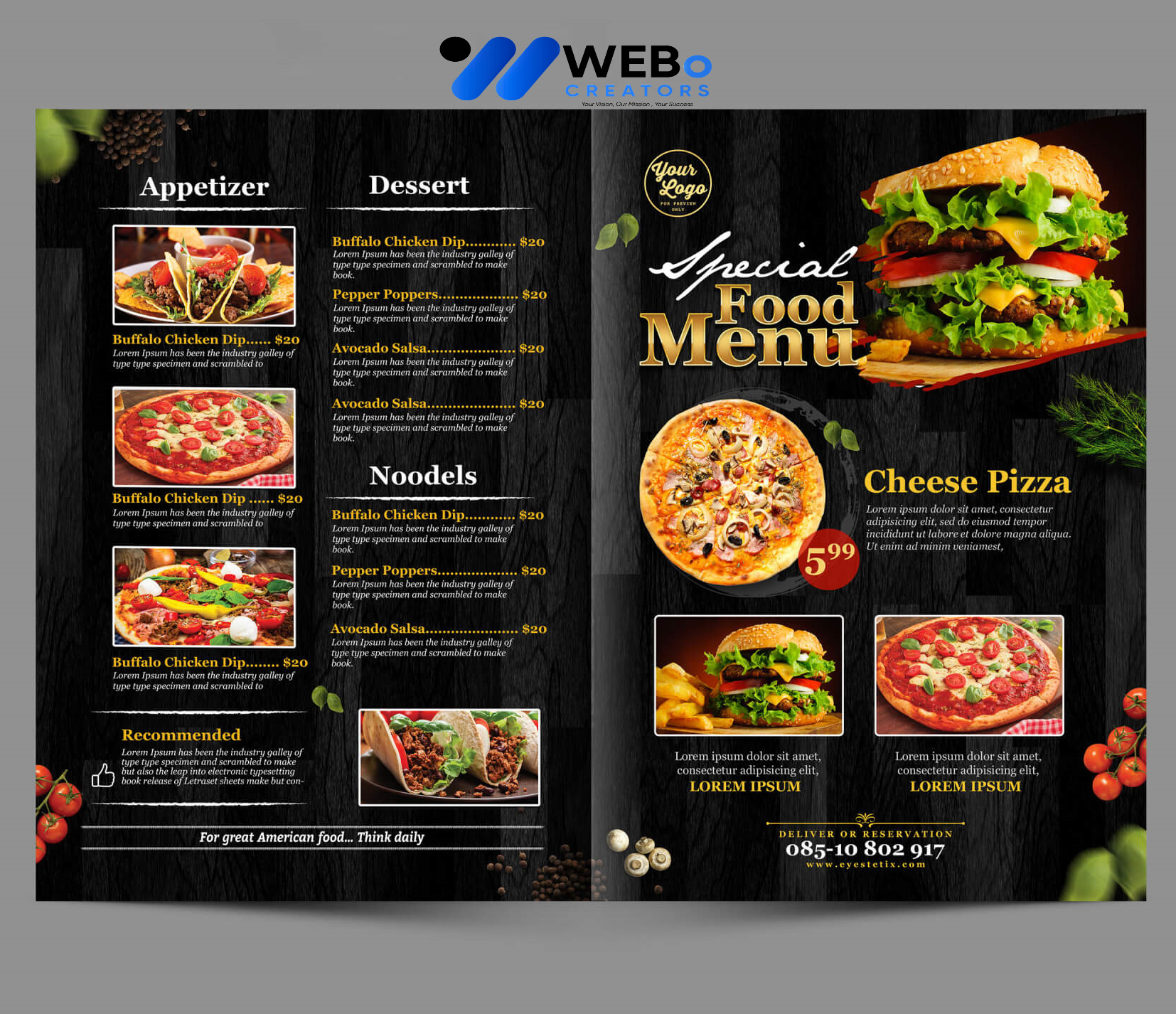 Modern restaurant menu design Edmonton, AB 2026 café menu layout food branding design services